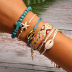 6 Pieces Puka Shell Bracelet Set Cross Beads Weave Boho Fashion Girl Friendship Charm Bracelet Summer Jewelry