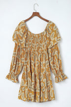 Yellow Boho Paisley Long Sleeve Floral Dress