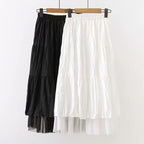 Women Boho Long Skirt High Waist Ruffles White Beach Skirts Pink Jupe Femme Tulle Skirt Saia Midi Faldas