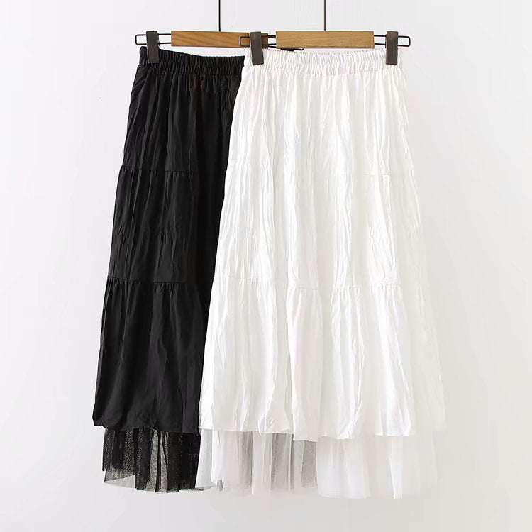 Women Boho Long Skirt High Waist Ruffles White Beach Skirts Pink Jupe Femme Tulle Skirt Saia Midi Faldas