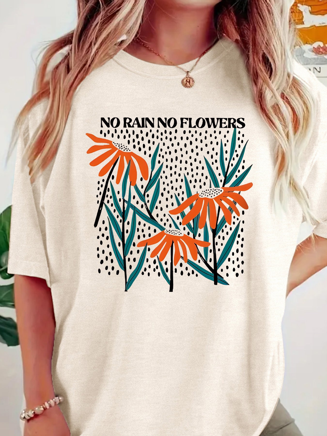 Boho Wildflowers Cottageecore round neck loose short sleeved shirt