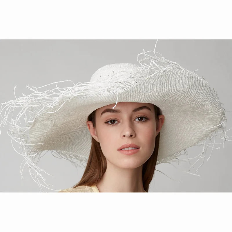 European American Summer Simple Fedora Paper Straw Hats For Women Large Brim Dome Sun Hat Fashion Ladies Travel Boho Beach Hat