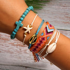6 Pieces Puka Shell Bracelet Set Cross Beads Weave Boho Fashion Girl Friendship Charm Bracelet Summer Jewelry