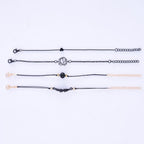 New Fashion 4PCs Black Feather Lotus Bracelets Set Heart Charm Boho Bangles For Women Wrist Chain Bracelets