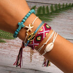 6 Pieces Puka Shell Bracelet Set Cross Beads Weave Boho Fashion Girl Friendship Charm Bracelet Summer Jewelry