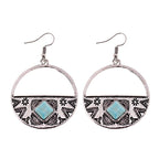 Women's Bohemia Boho Gypsy Faux Turquoises Round Carved Earrings Jewelry