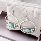 Women's Bohemia Boho Gypsy Faux Turquoises Round Carved Earrings Jewelry
