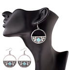 Women's Bohemia Boho Gypsy Faux Turquoises Round Carved Earrings Jewelry