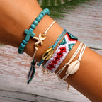 6 Pieces Puka Shell Bracelet Set Cross Beads Weave Boho Fashion Girl Friendship Charm Bracelet Summer Jewelry