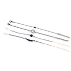 New Fashion 4PCs Black Feather Lotus Bracelets Set Heart Charm Boho Bangles For Women Wrist Chain Bracelets