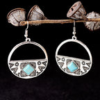 Women's Bohemia Boho Gypsy Faux Turquoises Round Carved Earrings Jewelry