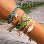 6 Pieces Puka Shell Bracelet Set Cross Beads Weave Boho Fashion Girl Friendship Charm Bracelet Summer Jewelry
