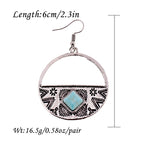 Women's Bohemia Boho Gypsy Faux Turquoises Round Carved Earrings Jewelry