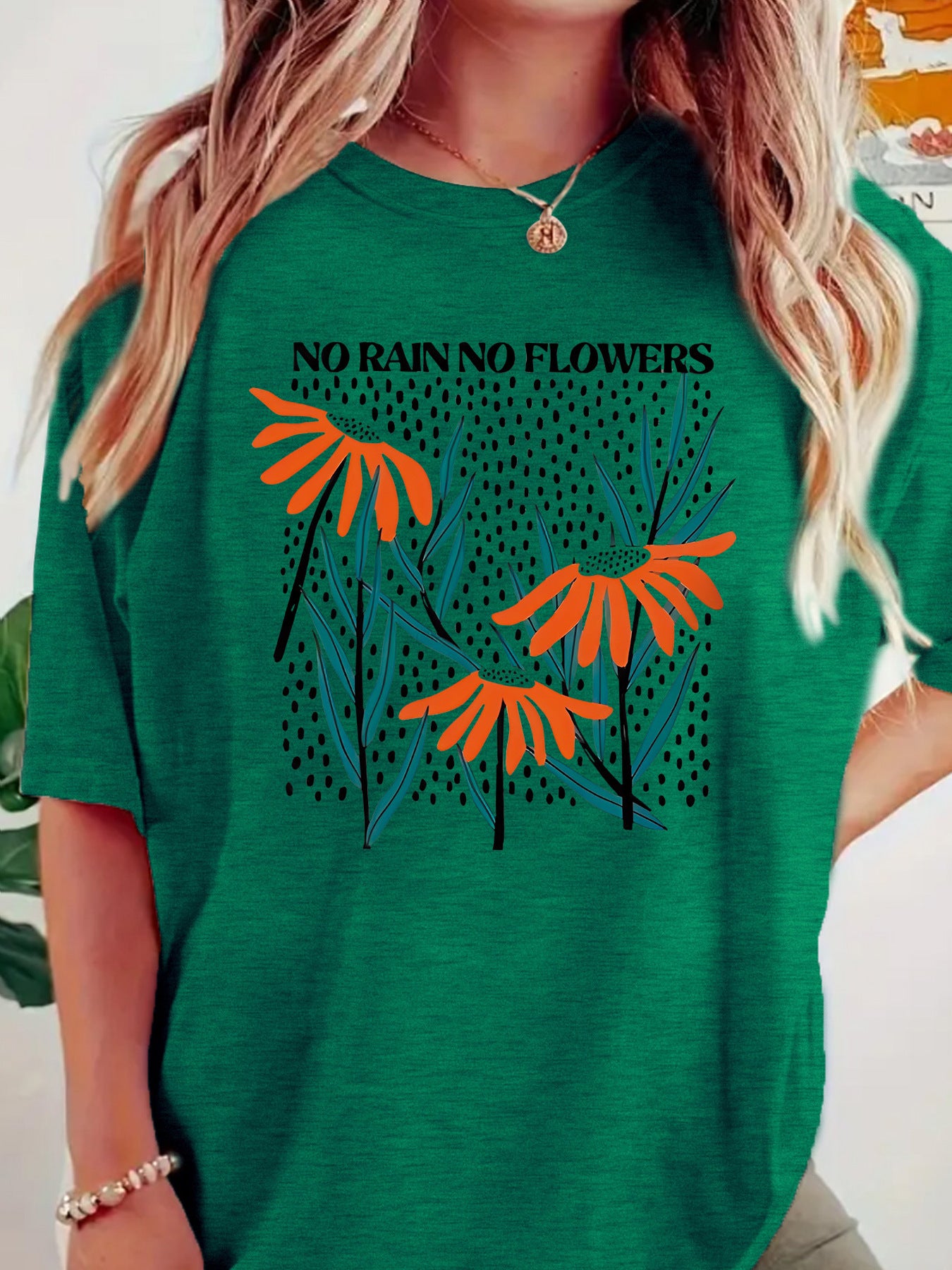 Boho Wildflowers Cottageecore round neck loose short sleeved shirt