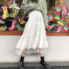 Women Boho Long Skirt High Waist Ruffles White Beach Skirts Pink Jupe Femme Tulle Skirt Saia Midi Faldas
