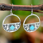 Women's Bohemia Boho Gypsy Faux Turquoises Round Carved Earrings Jewelry