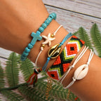 6 Pieces Puka Shell Bracelet Set Cross Beads Weave Boho Fashion Girl Friendship Charm Bracelet Summer Jewelry
