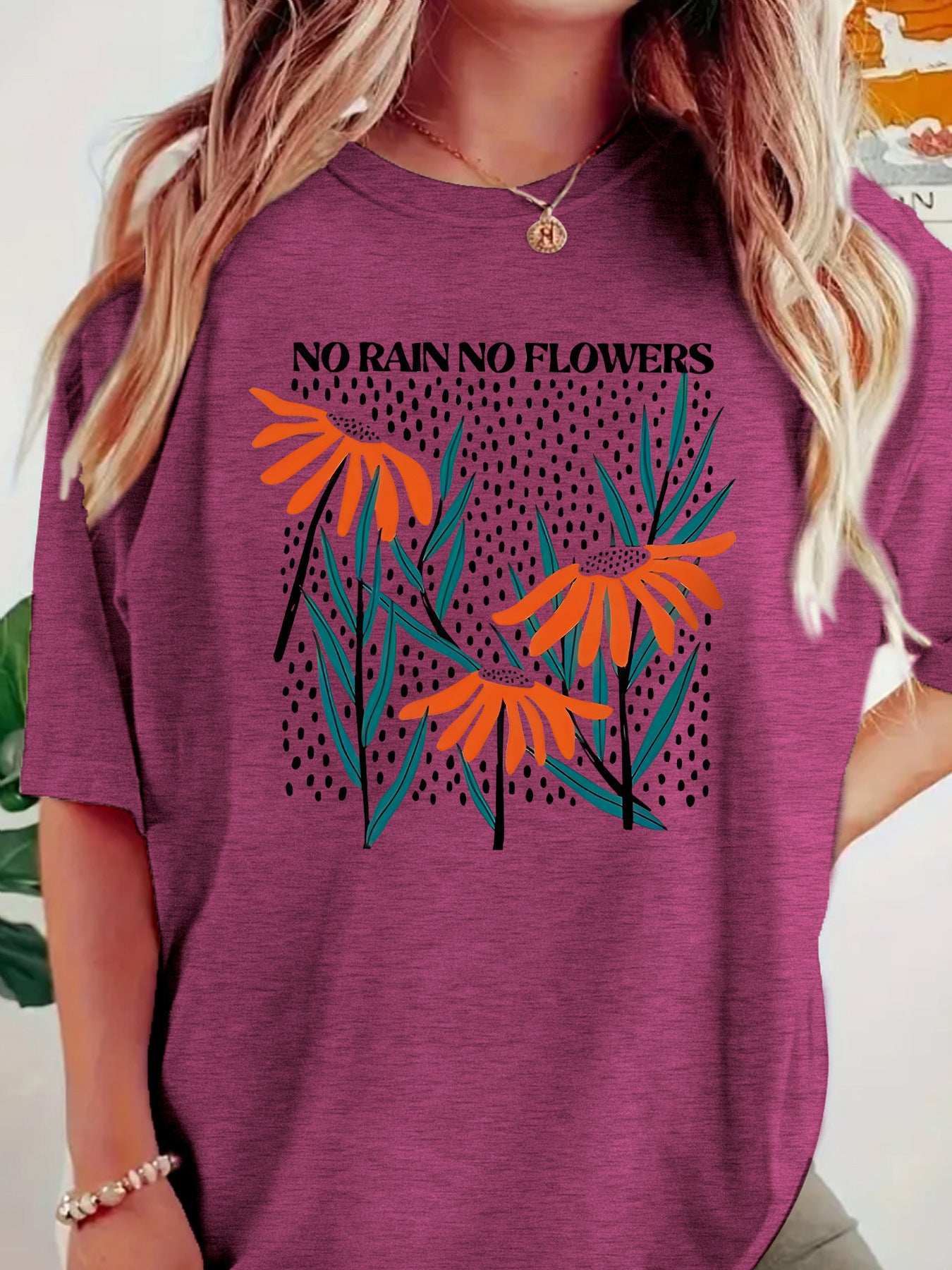 Boho Wildflowers Cottageecore round neck loose short sleeved shirt