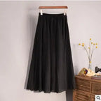 Cotton Linen Maxi Skirt Women Spring Summer Elastic Waist Vintage Solid Pleated Long Skirts Mori Girl Boho Beach Skirt