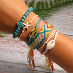 6 Pieces Puka Shell Bracelet Set Cross Beads Weave Boho Fashion Girl Friendship Charm Bracelet Summer Jewelry