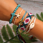 6 Pieces Puka Shell Bracelet Set Cross Beads Weave Boho Fashion Girl Friendship Charm Bracelet Summer Jewelry