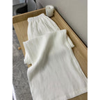 White Linen-Blend Wide-Leg Pants for Women, Summer Lightweight Loose Boho Drapey  Casual Straight Trousers